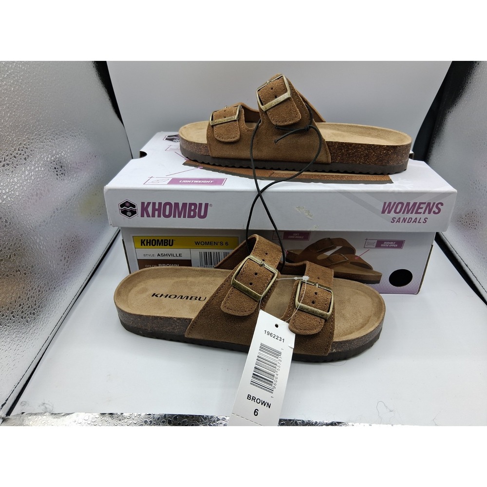 Khombu Ashville Women Brown Suede Leather Dual Band Slide Sandals Sz 6 1962231